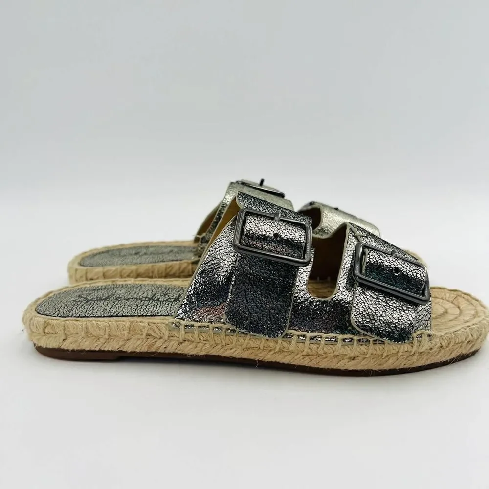 Splendid Blake Buckle Slide Nickel Metallic Crackle Leather Espadrilles  Size 7